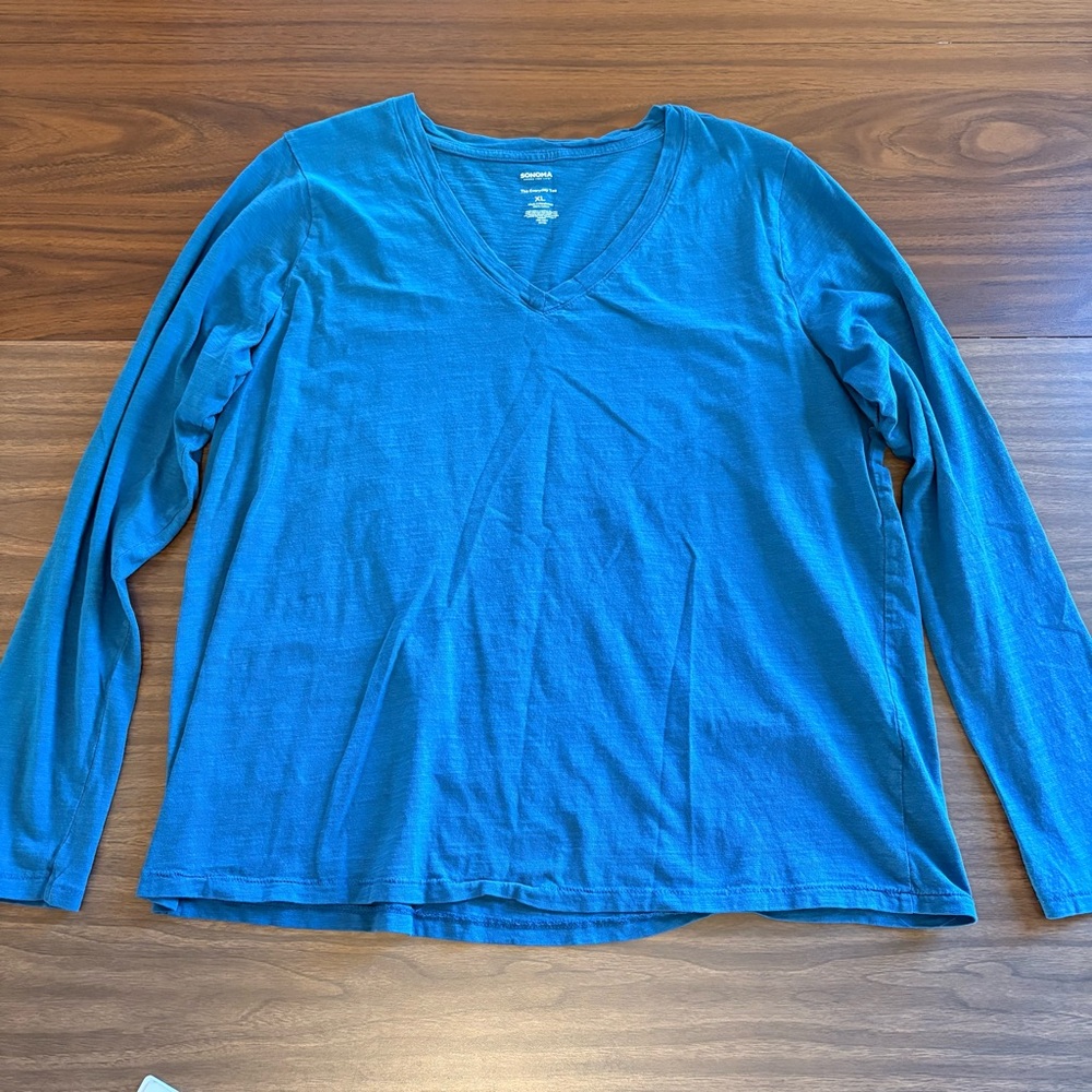 Sonoma Kingfisher Blue Long Sleeve V-Neck Tee